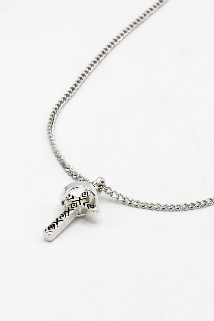 Icon Brand Silver Brutalist Cross and Ring Necklace