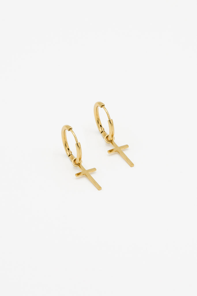 Icon Brand 14K Gold Plated Stainless Steel Cross Earrings