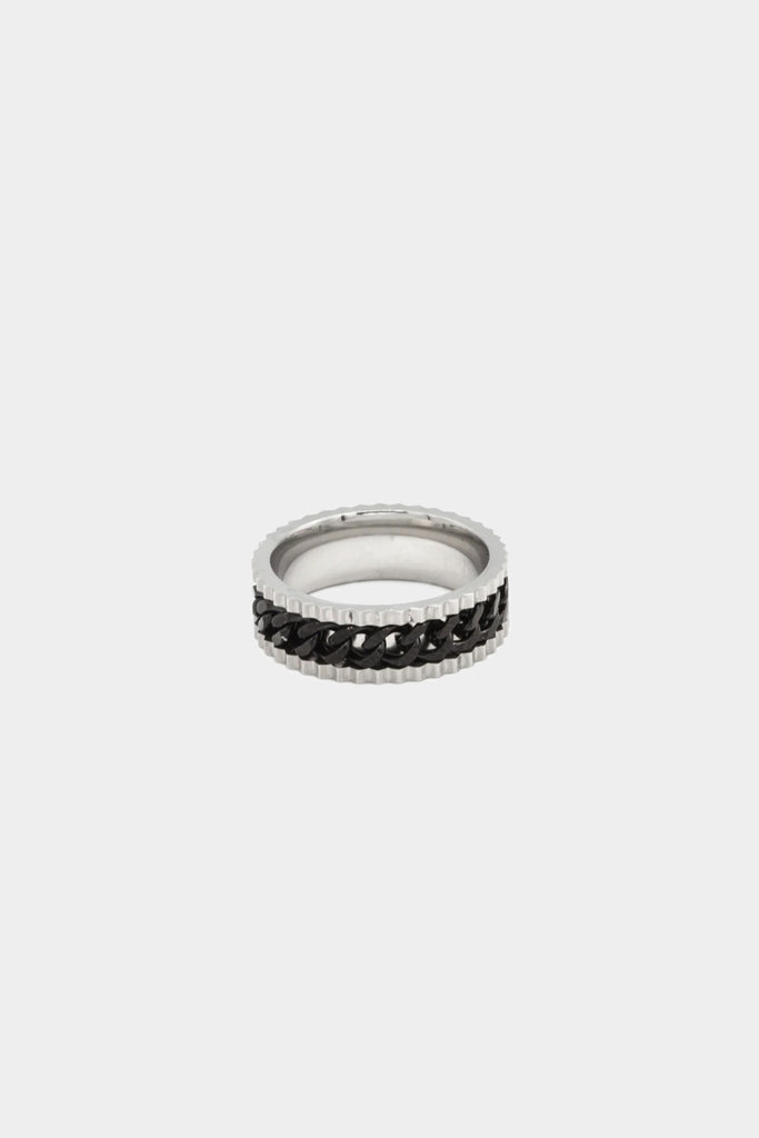 Icon Brand Silver & Black Chain Band ring
