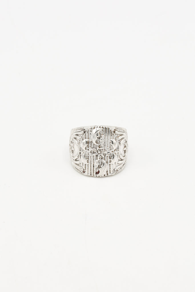Icon Brand Silver Culture Clash Floral Signet Ring With Side Detail