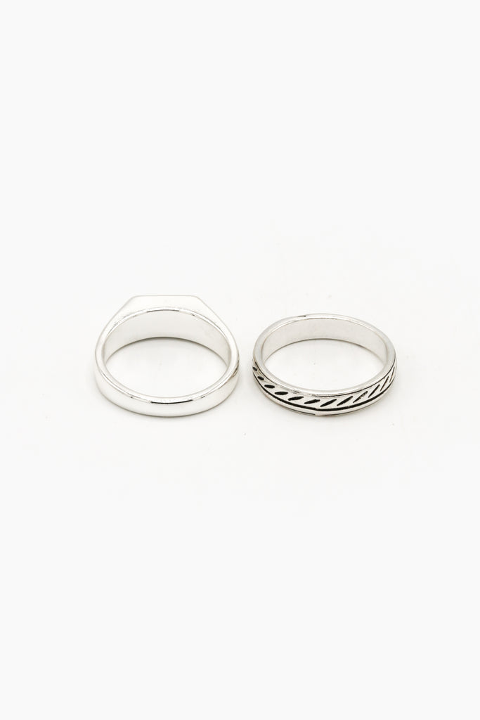 Icon Brand Silver Brutalist Cross and Band ring set