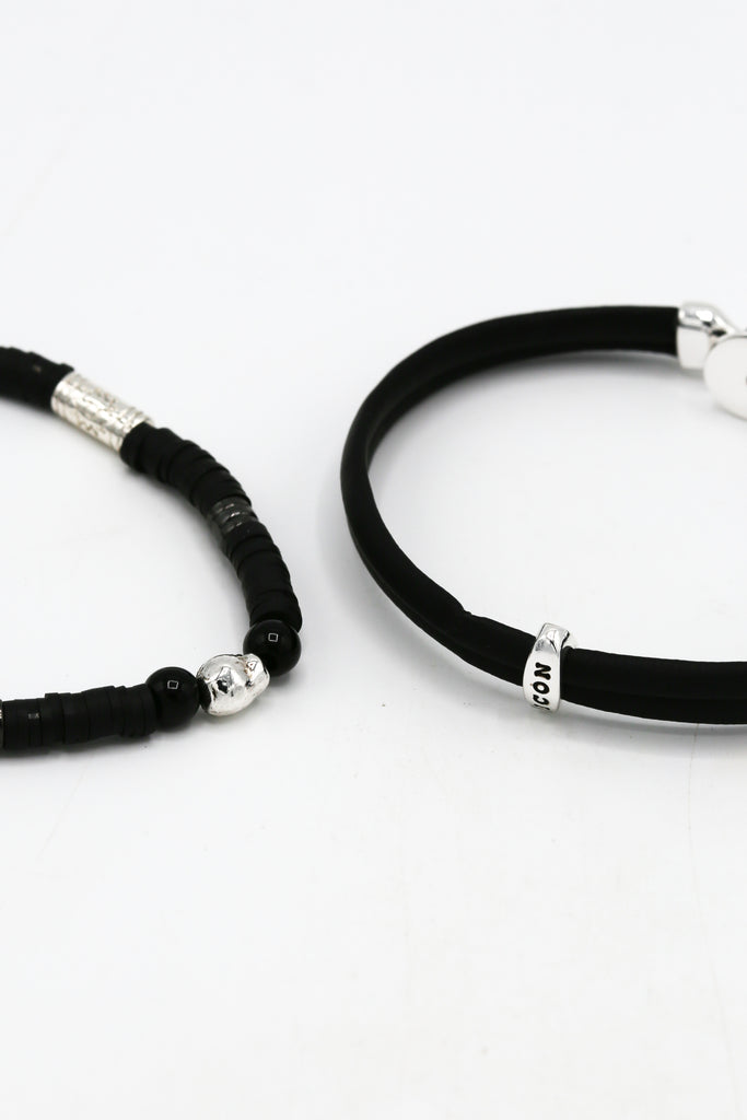 Icon Brand Black Double Stone and Leather Bracelet