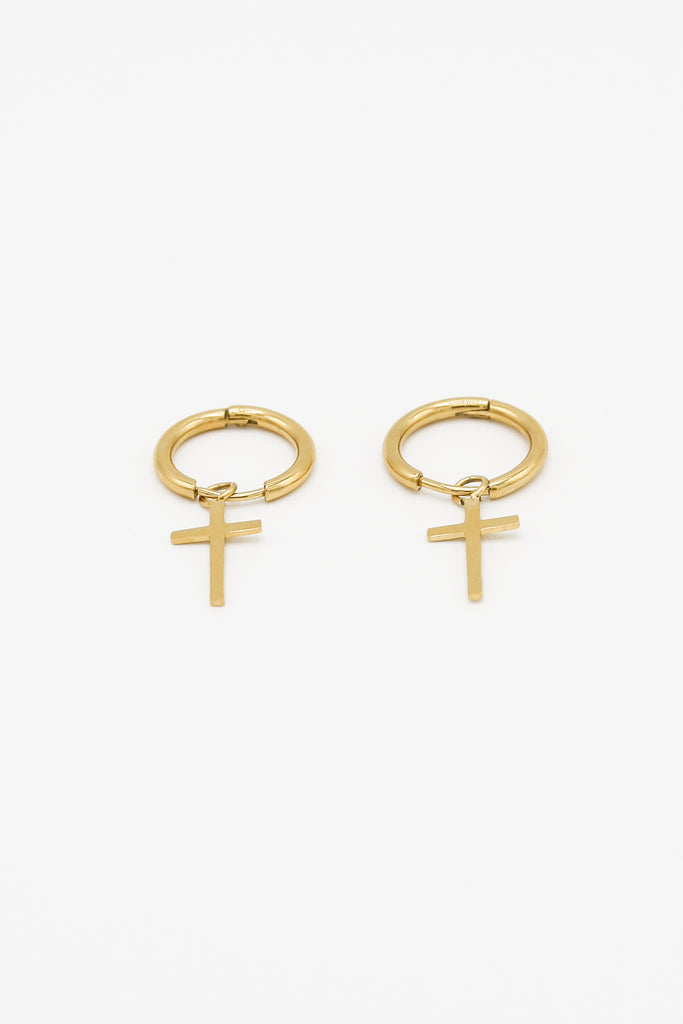 Icon Brand 14K Gold Plated Stainless Steel Cross Earrings