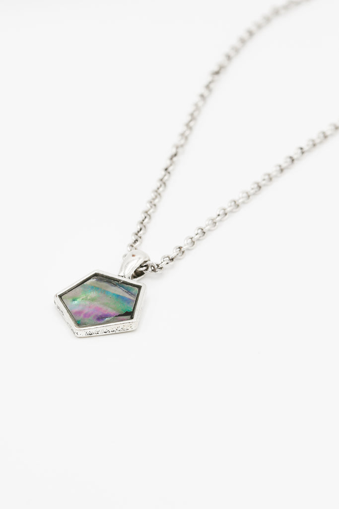 Icon Brand Silver & Black Mother Of Pearl Pentagon Pendant Necklace