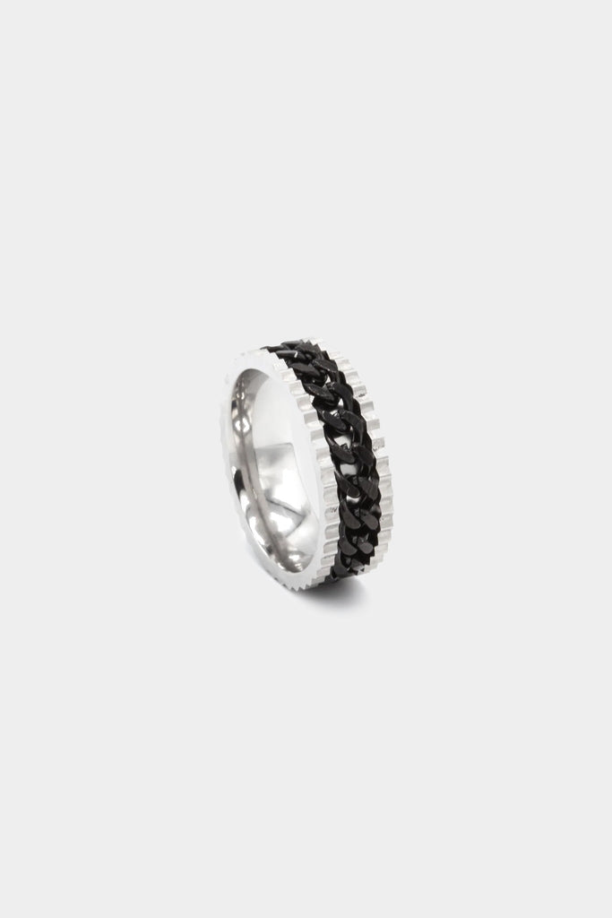 Icon Brand Silver & Black Chain Band ring
